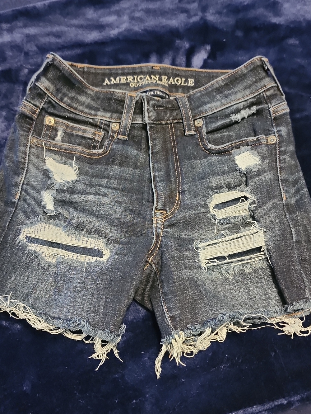 American Eagle Outfitters Distressed Dark Blue Denim Cutoff Shorts